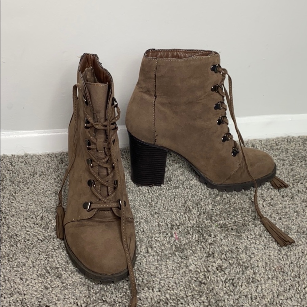 Taupe boot lace up heels